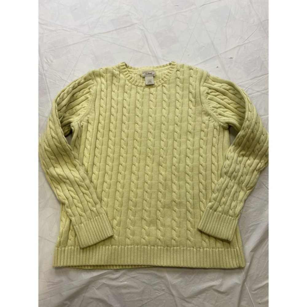 L.L LL Bean Sweater Womens Size Large‎ Chunky Cable Knit Cotton Crew Neck Yellow